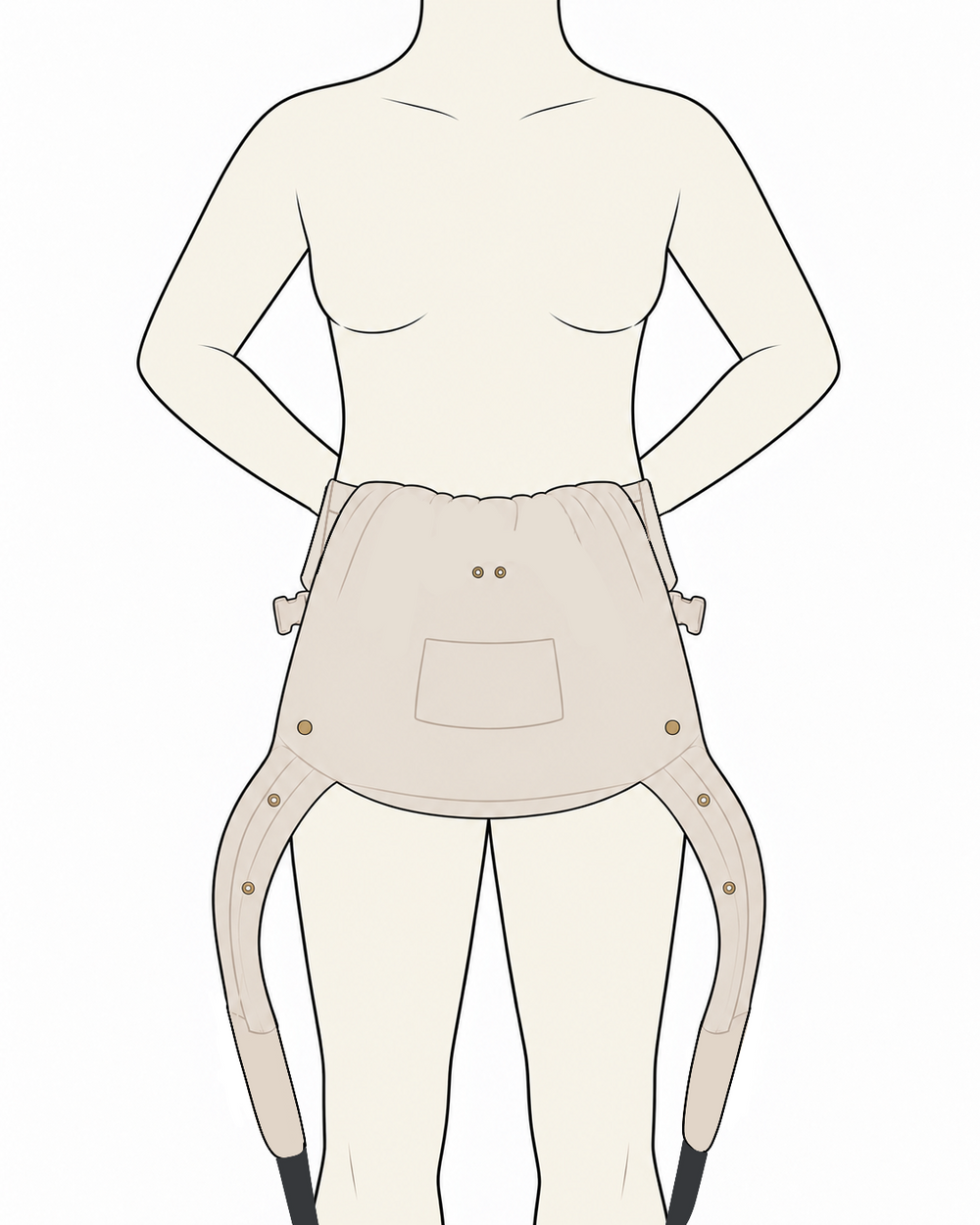 Illustration du porteur fermant la ceinture du porte-bébé NÉA derrière sa taille.